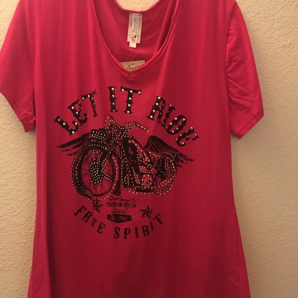 Hot Pink biker T-shirt. NWT. Silver stud detail